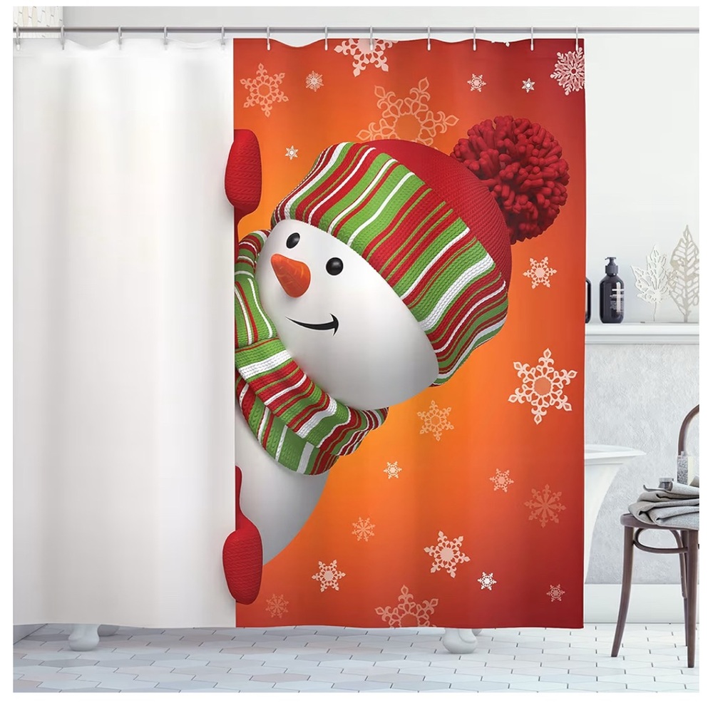 Snowman Hat & Scarf Christmas Shower Curtain,69 x 70,